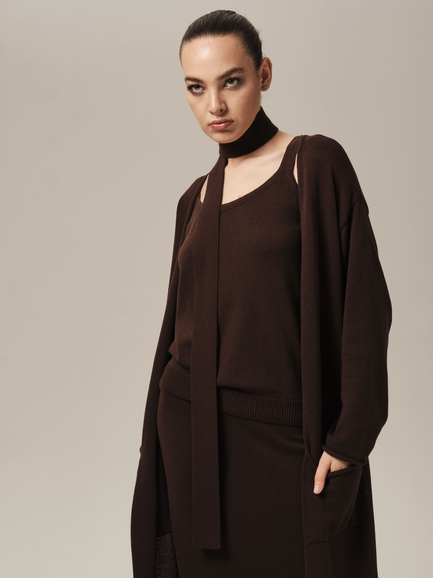 C0385-03 т.коричневый L-XL/164 Кардиган dbr