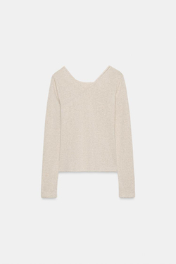 ZARA ФУТБОЛКА С ДВОЙНОЙ ПРЯЖКОЙ, ПЕСОЧНЫЙ МЕЛАНЖ