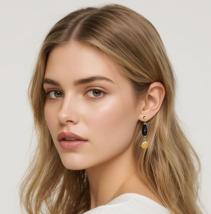 Серьги гвоздики с натуральным агатом, премиальная позолоченная фурнитура