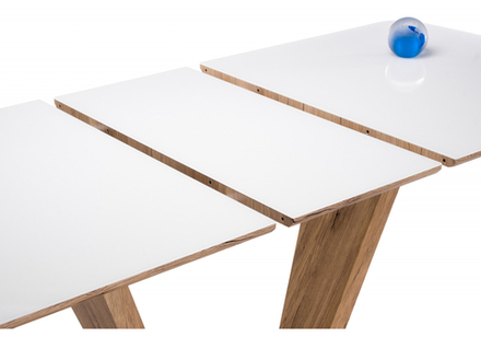 Стол стеклянный Woodville на тумбе Петир 160 белый, дуб монтана