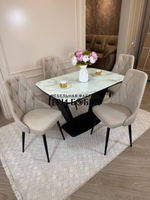Кухонный раскладной стол "Прадо" белый мрамор и 4 стула ЛОНДОН