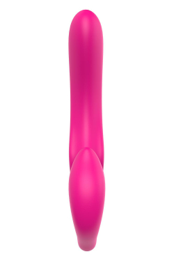Ярко-розовый безремневой страпон Remote Double Dipper - 22 см.
