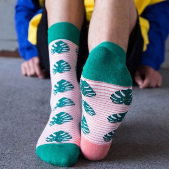 Носки "Листья монстеры", р-р 38-44 (зеленый/оранжевый)