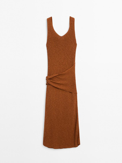 Massimo Dutti Длинное трикотажное платье внахлест, черепичный