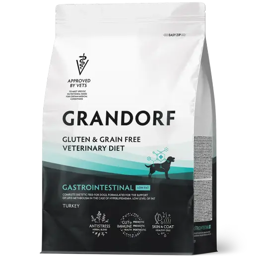 Сухой корм GRANDORF VETERINARY DIET Dog GASTROINTESTINAL LOW FAT Полнорационный диетический корм для собак, способствующий регуляции метаболизма липидов при гиперлипидемии, индейка 1кг