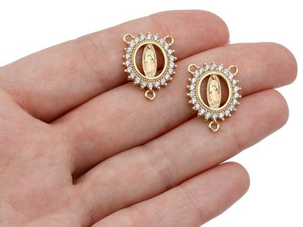 Овальная подвеска-коннектор "Дева Мария" 20мм, со стразами