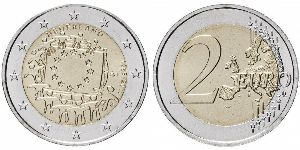 Нидерланды 2 евро 2015 30 лет флагу Европейского союза aUNC