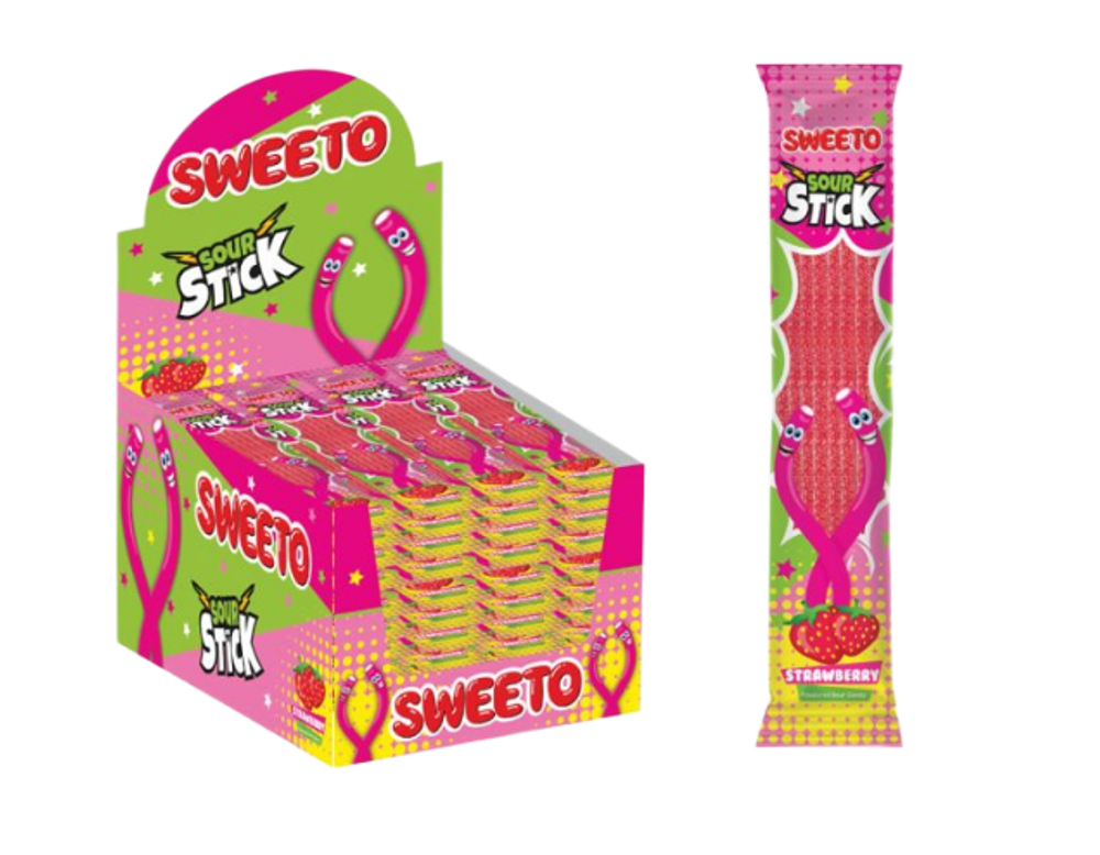 Мармелад SWEETO Кислые Палочки Клубника 30г*24шт (8бл)