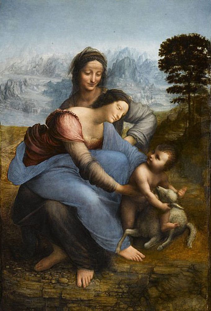 Мадонна с младенцем и Святой Анной, Леонардо да Винчи, картина (репродукция) Настене.рф
