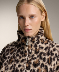 Oysho Куртка из искусственной овчины с животным принтом, песочный меланж