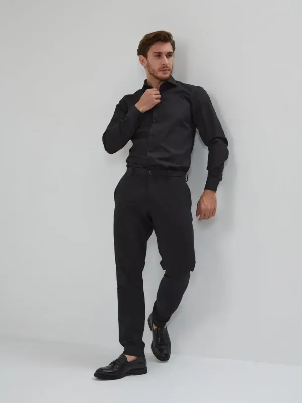 Рубашка приталенная SLIM FIT с длинным рукавом, черная