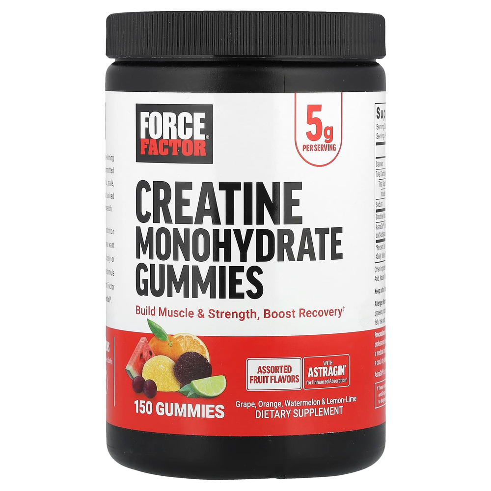 Force Factor, Жевательные мармеладки с моногидратом креатина, фруктовое ассорти, 150 жевательных таблеток