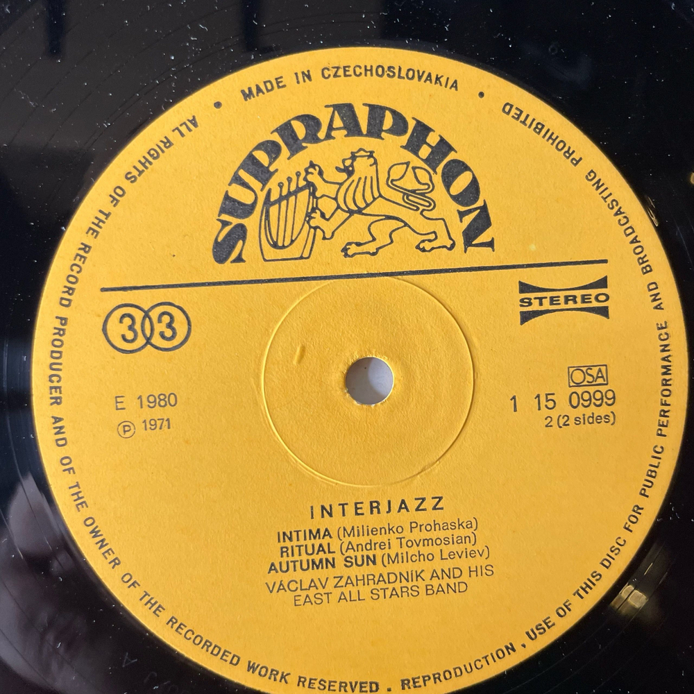 Винтажная виниловая пластинка LP Вацлав Заградник Vaclav Zahradn k, East All Stars Band, Interjazz (Чехословакия 1973)