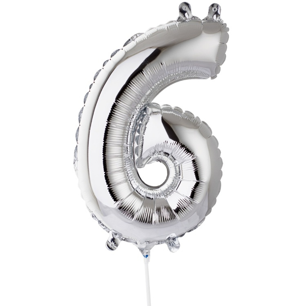 Шар фольгированный Цифра 6 40 см (Серебряный)
