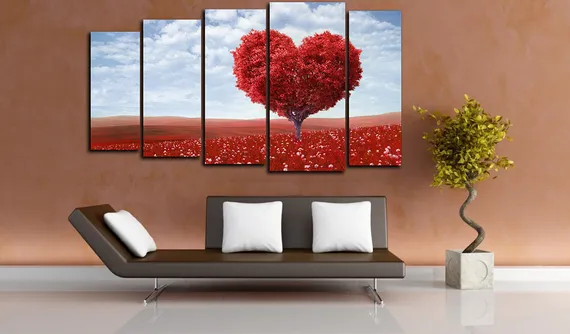 Модульная картина "Красное дерево любви"