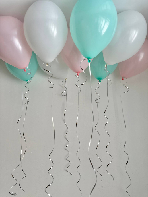 Воздушные гелиевые шары на потолок розовый/белый/тиффани №4688