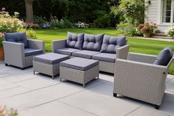"Бостон" лаунж-зона из искусственного ротанга, цвет серый