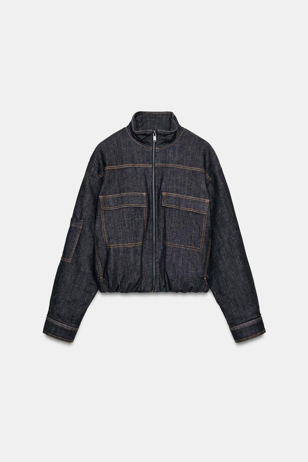 ZARA УТЕПЛЕННЫЙ БОМБЕР С ВОРОТНИКОМ-СТОЙКОЙ, ЧЕРНЫЙ