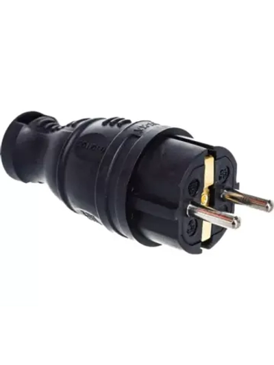Прямая вилка каучук с заземлением 16А IP44 черная