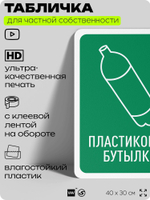 Табличка для сортировки отходов "Пластиковые бутылки", для контейнеров, пунктов раздельного сбора, организаций и дворовых территорий, информационная, 40х30 см, Silver Plane x Айдентика Технолоджи