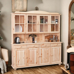 Шкаф витрина 174х28х109, Лена, стеклянная для посуды, буфет 4-дверный, с полками (верхняя часть буфета Лена), массив сосны, в натуральной отделке, Dipriz