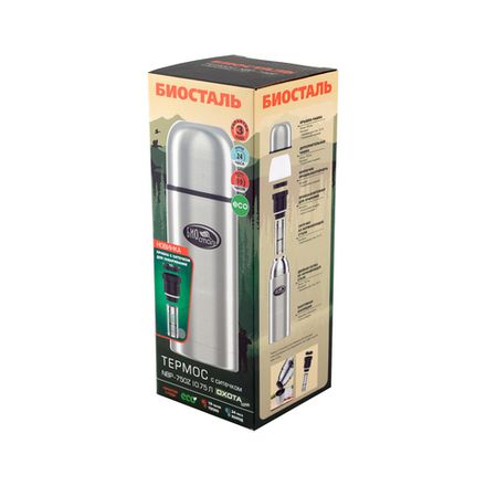 Термос &quot;Биосталь-ОХОТА&quot; с узкой горловиной и пробкой с ситечком, 0,75 л/12/