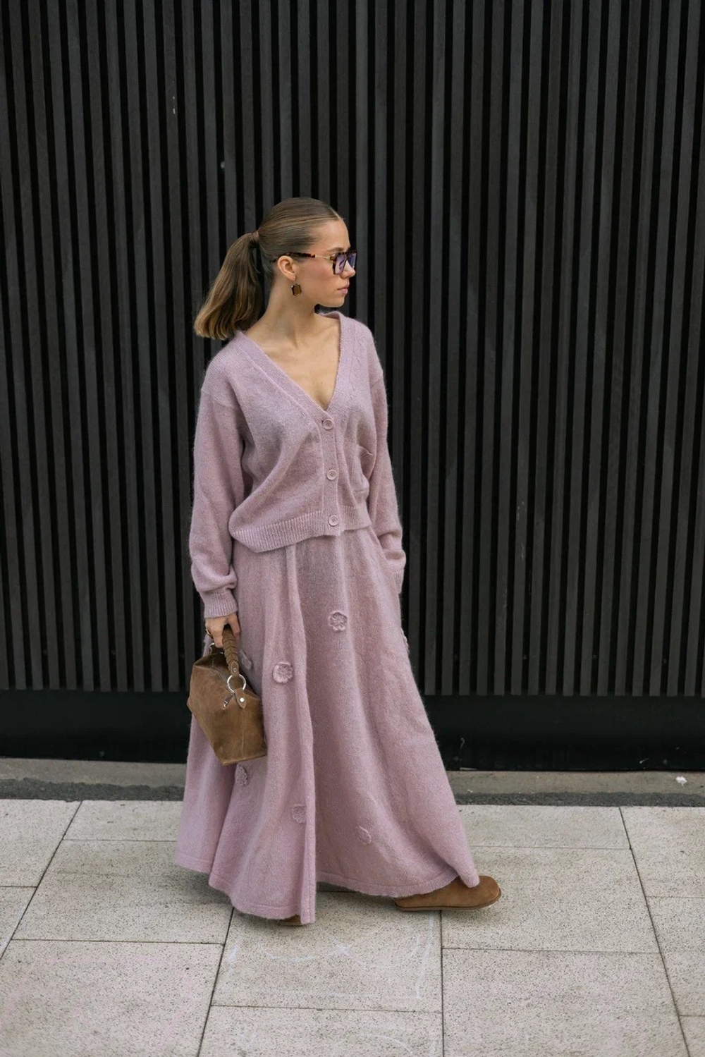 Лиловый кардиган из мохера