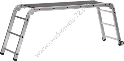 СИБИН ПРП-36 3х6х3 ступени, алюминиевые, складные, с колесами и съемной площадкой, парофессиональные рабочие подмости (38845)