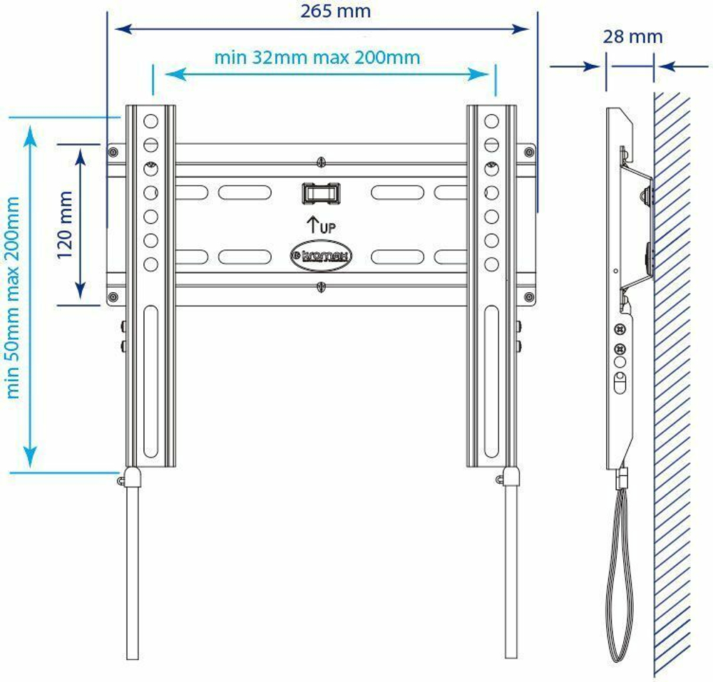 Кронштейн для телевизора Kromax FLAT-5 черный 15"-47" макс.35кг настенный фиксированный (26011)