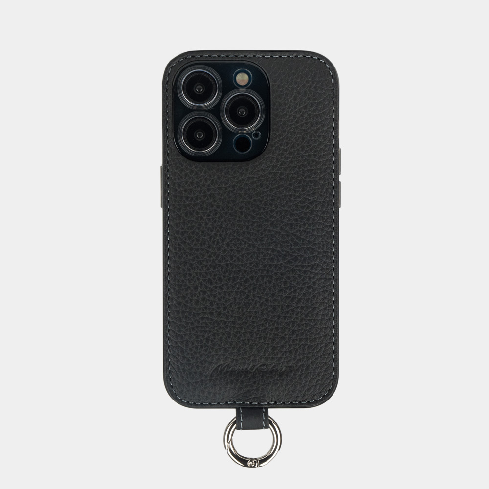 Чехол-накладка кожаная для iPhone 14 Pro Max черного цвета