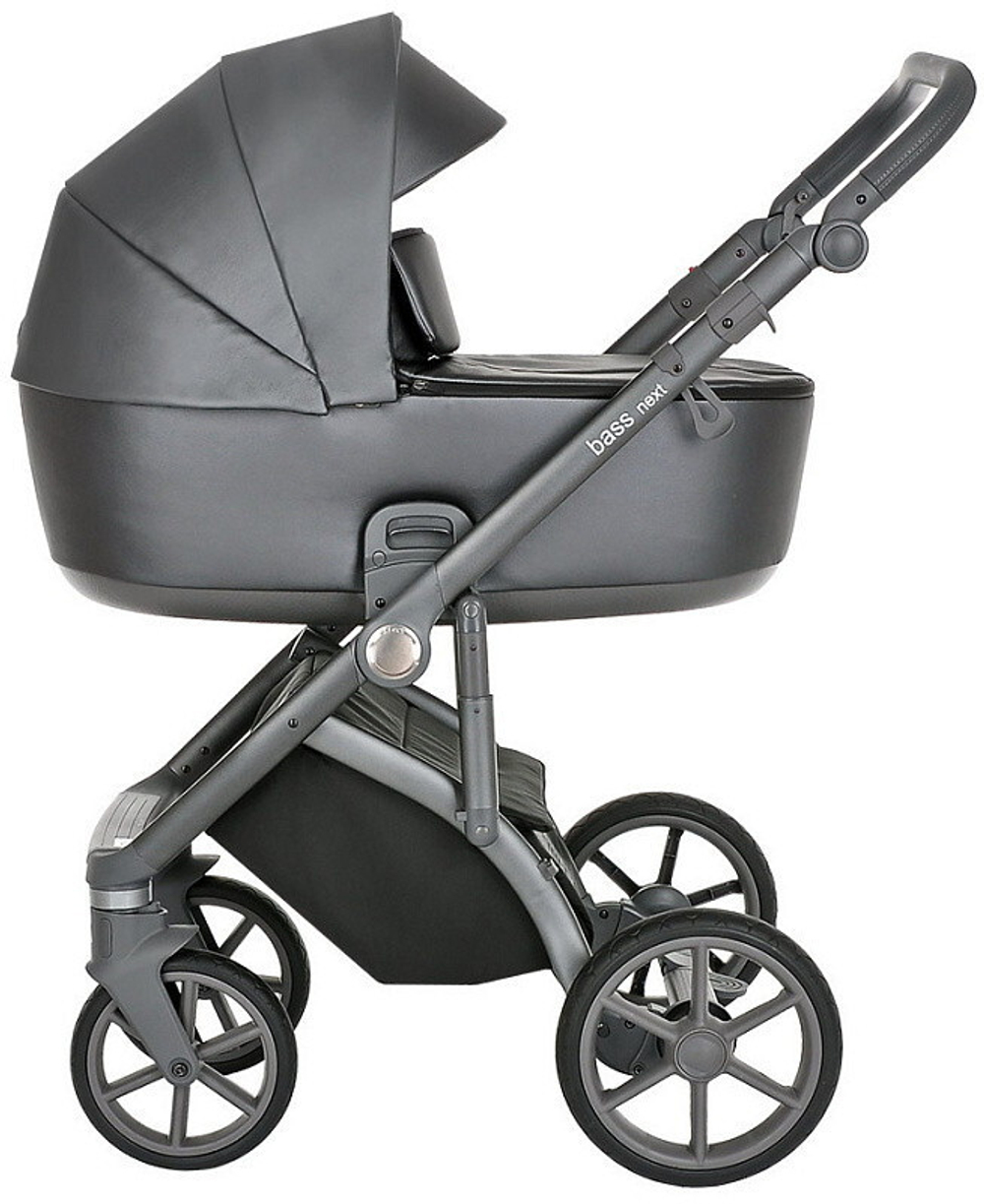 Детская коляска Roan Bass Next Кожа 3 в 1 с автокреслом Tutis Elo Lux EduSky Black RN083/1 Graphite Pearl