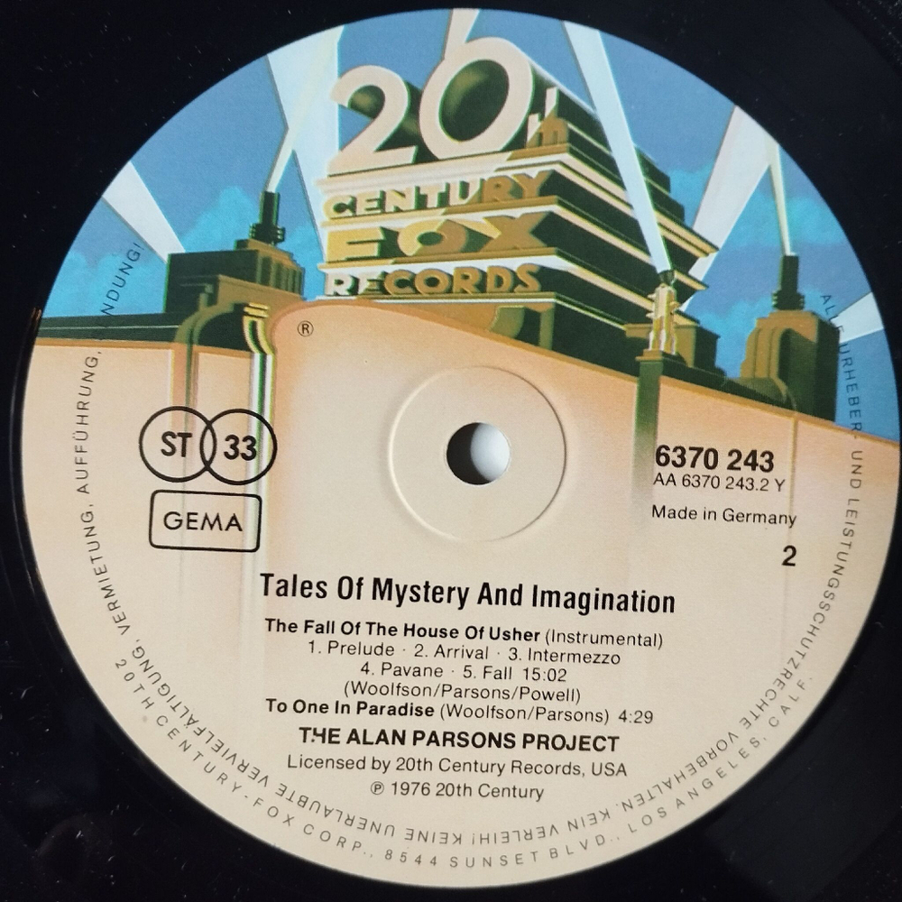 Винтажная виниловая пластинка LP The Alan Parsons Project Tales Of Mystery And Imagination (Germany 1978) The Raven