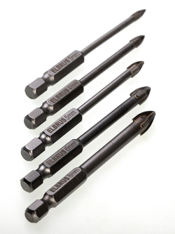 Набор сверл ELBRUS TOOLS, по стеклу и керамике, в пластиковом боксе, 5шт