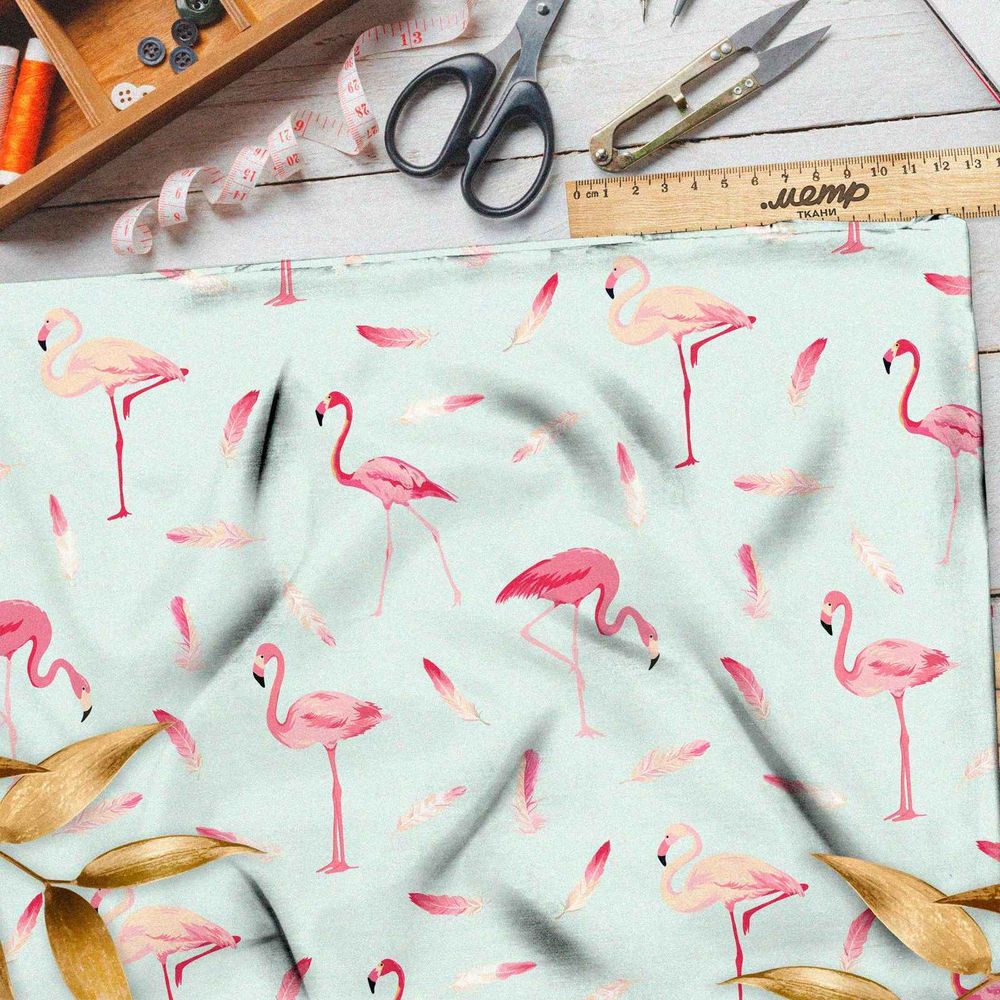 Ткань бифлекс перья фламинго