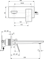 Встраиваемый смеситель Ideal Standard Conca для умывальника, излив 220мм, цвет - Magnetic Grey / Магнит