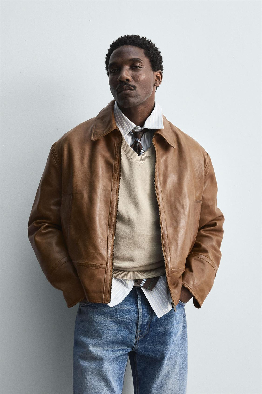 ZARA КОЖАНАЯ КУРТКА, КОРИЧНЕВЫЙ