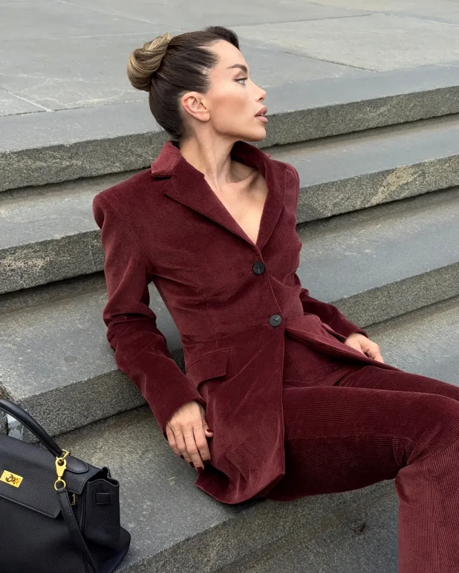 Жакет классический вельветовый, Бордовый