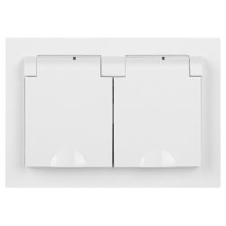 Розетка Intro Accent 6-210-01 двойная с заземлением 2х2P+E Schuko с крышками штор. 16А-250В IP44 СУ AL/CU белый