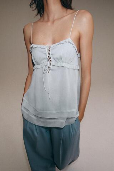 ZARA ТОП С ВОЛАНАМИ — ZW COLLECTION, ГОЛУБОЙ