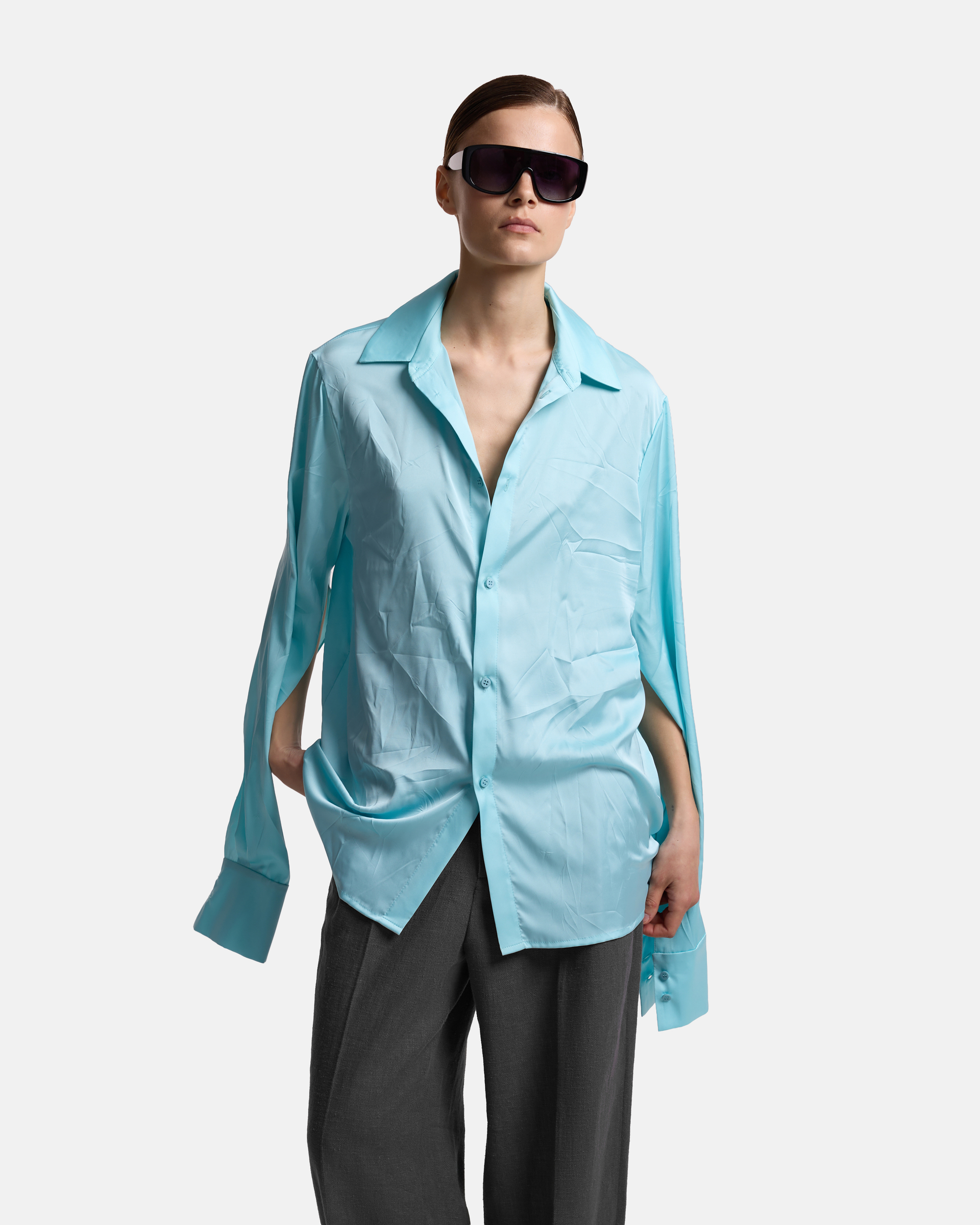 РУБАШКА С ЗАМЯТОСТЯМИ ИЗ САТИНА