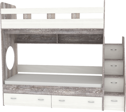 Двухъярусная кровать КарИВи Юниор 1 80x160 Бетон Белое Дерево