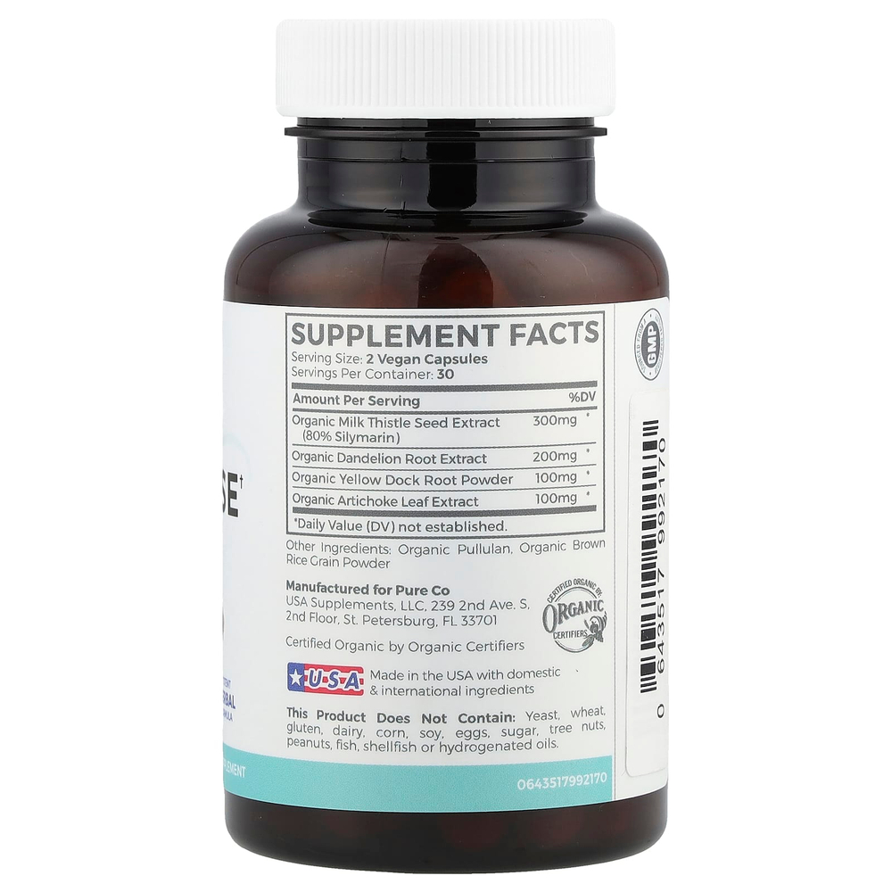 Pure Co., Органическое очищение печени, 60 веганских капсул