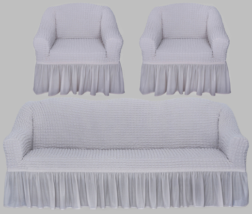 Комплект чехлов на трехместный диван и кресла с оборкой, цвет Ваниль