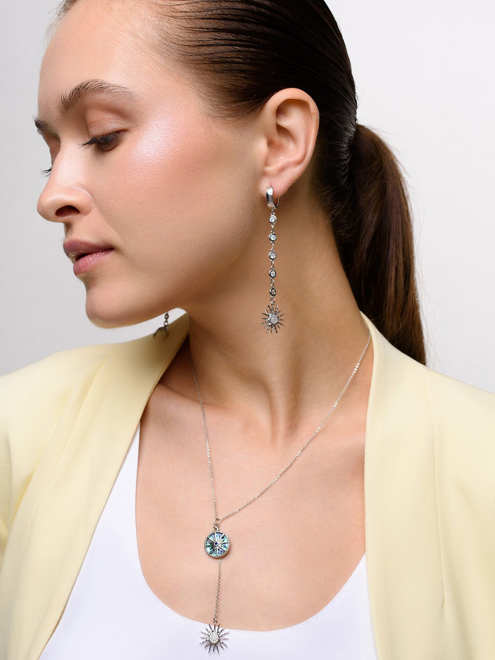 Серьги "Sun and moon long" Silver