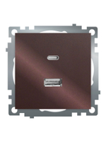 Розетка 2-местная USB + type C, STEKKER GLS10-7116-04, 250В, 3А, max 20W,серия Катрин, шоколад 50057