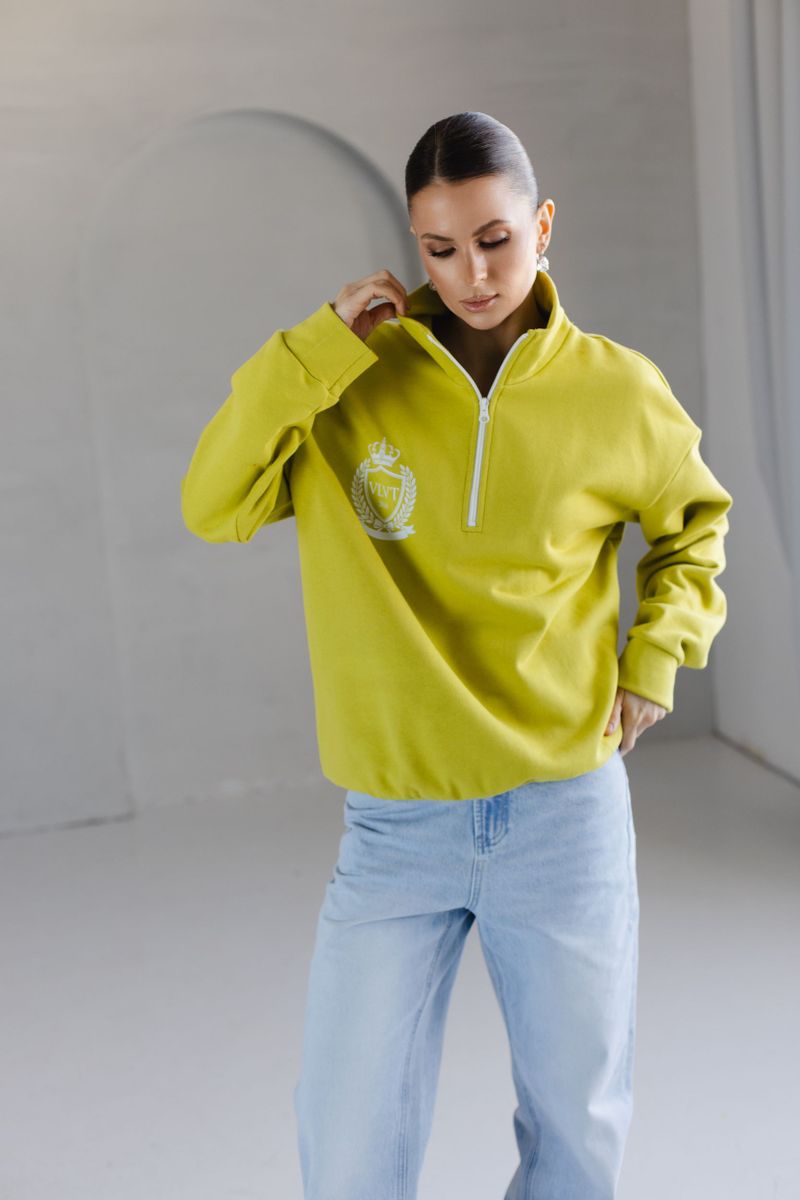 Анорак из трикотажа с молнией салатовый