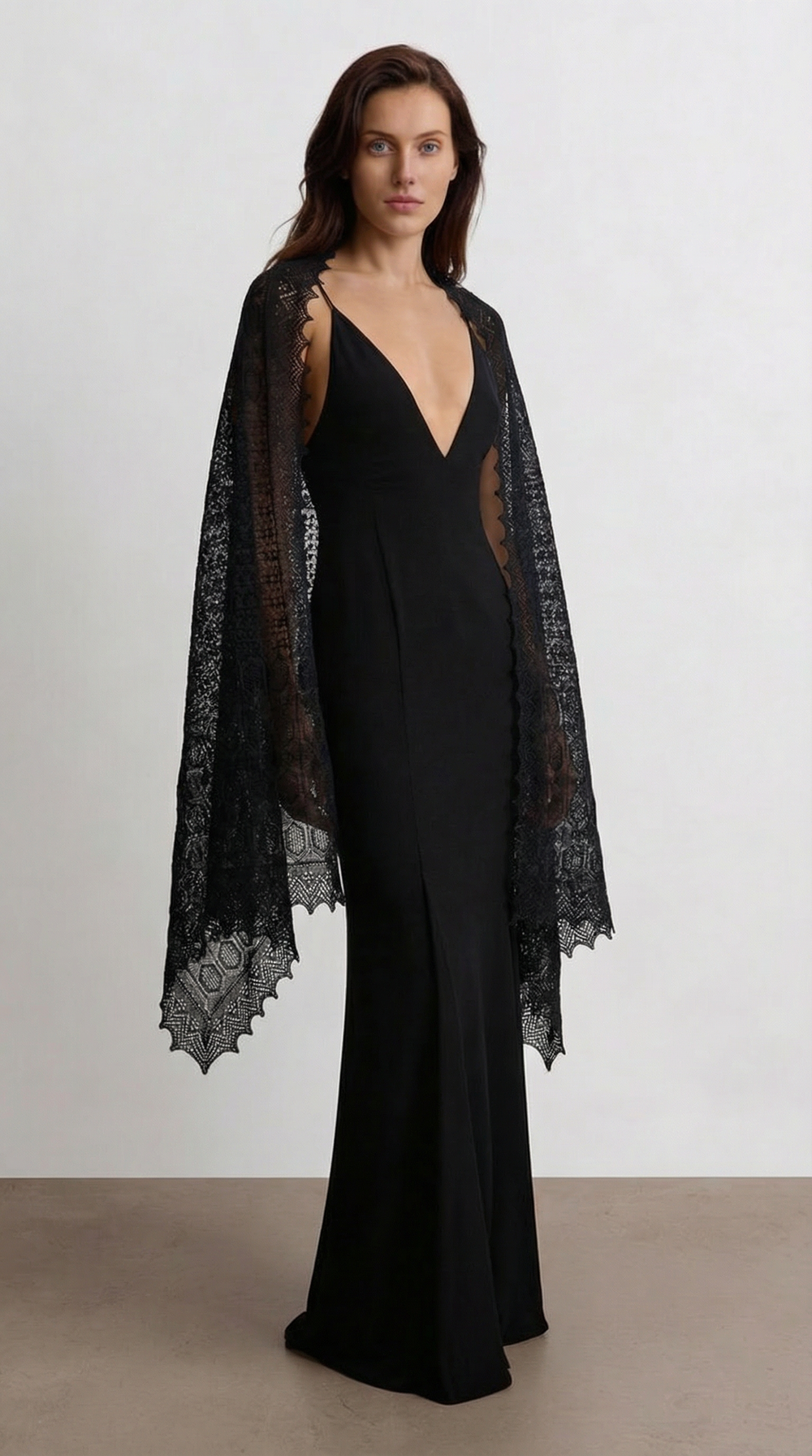 Палантин "Северные узоры" из ультрамягкого оренпуха - Черный