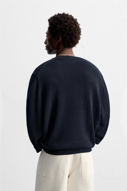 ZARA СВИТЕР ИЗ ШЕЛКА И ЛЬНА, МОРСКОЙ ТЕМНО-СИНИЙ