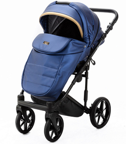 Детская коляска Adamex Rimini Deluxe 2 в 1 RI240 СИН.ПЕРЛ.КОЖА+ЗОЛОТО.ОТДЕЛКА