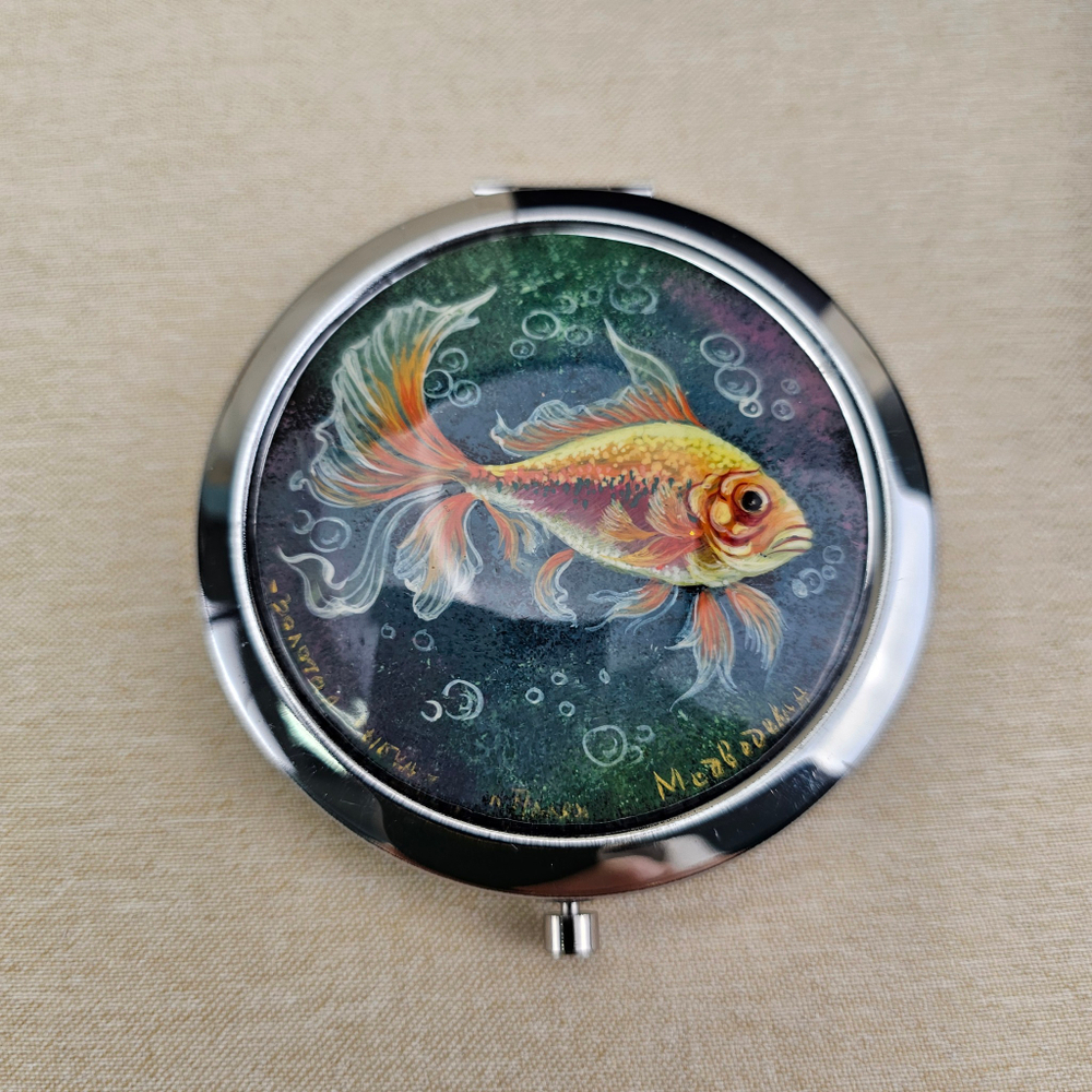 Двустороннее зеркало "Золотая рыбка" с ручной росписью